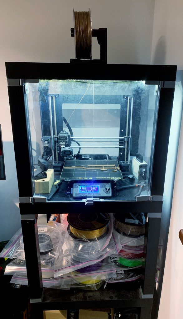 My Prusa i3 Mk3 in an enclosure made out of three Lack tables